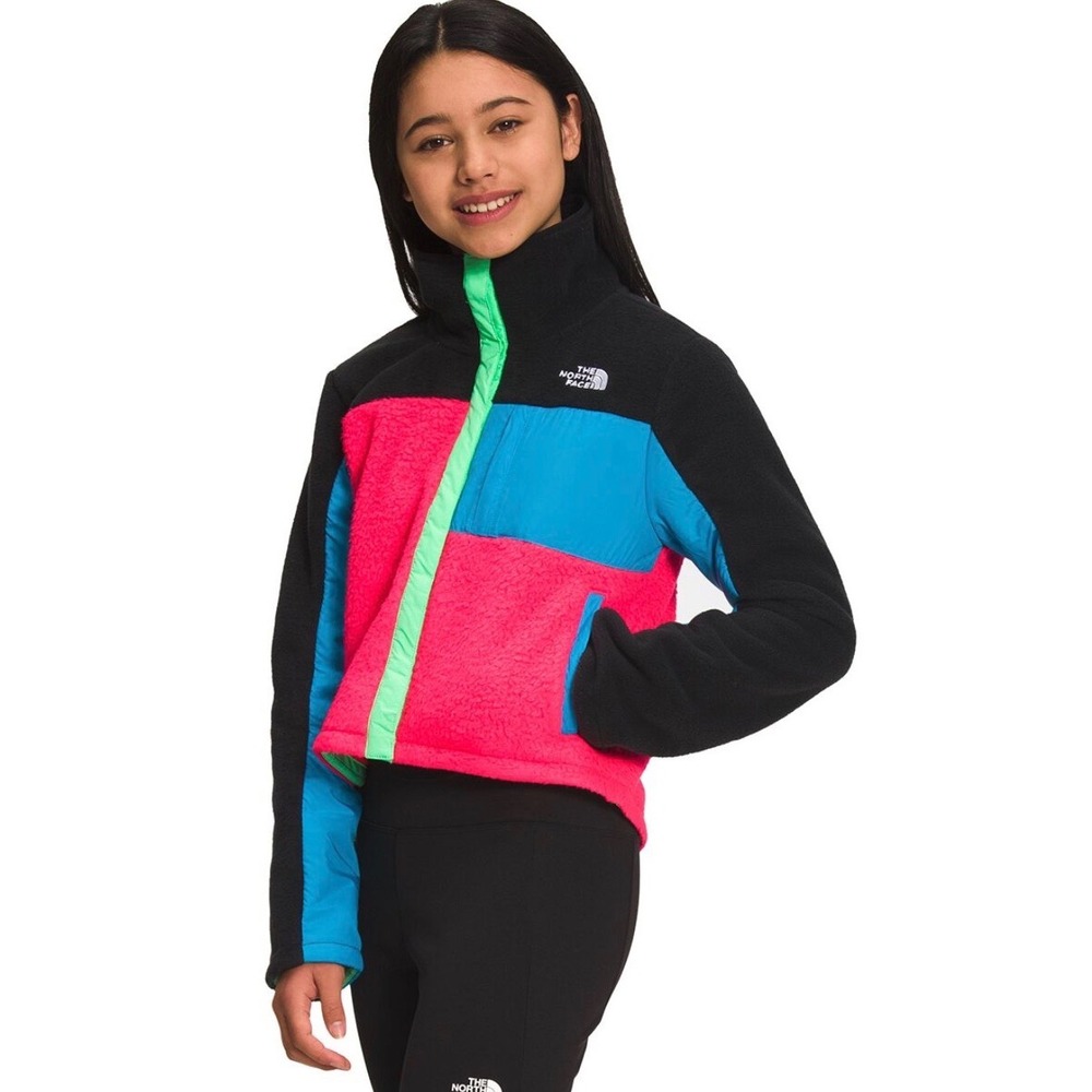 The North Face Girls L‎ 12 Fleece Jacket Colorblock Retro Pink Blue Full Zip
